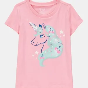 carters camiseta de manga corta con estampado de unicornio para niña pequeña rosa