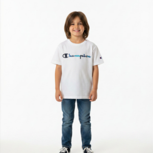 franela para niños champion blanca con logo azul | ropa infantil original